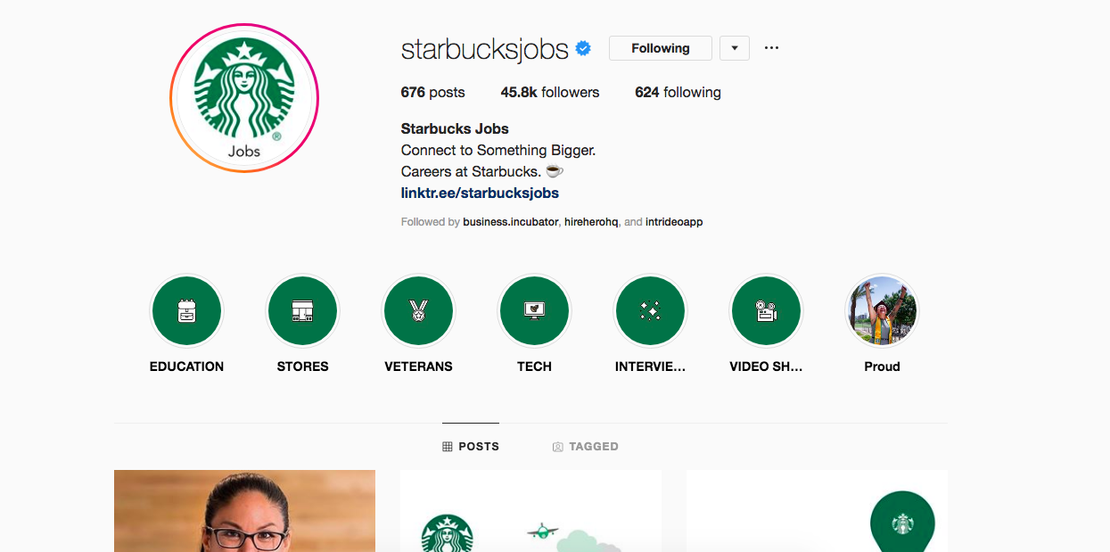 Starbuck's employer brand on Instagram