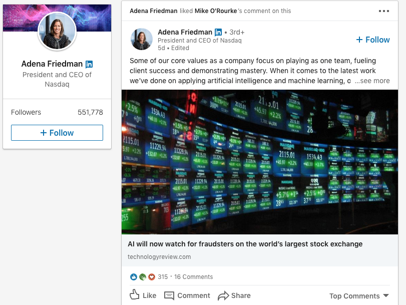 Adena Friedman on LinkedIn