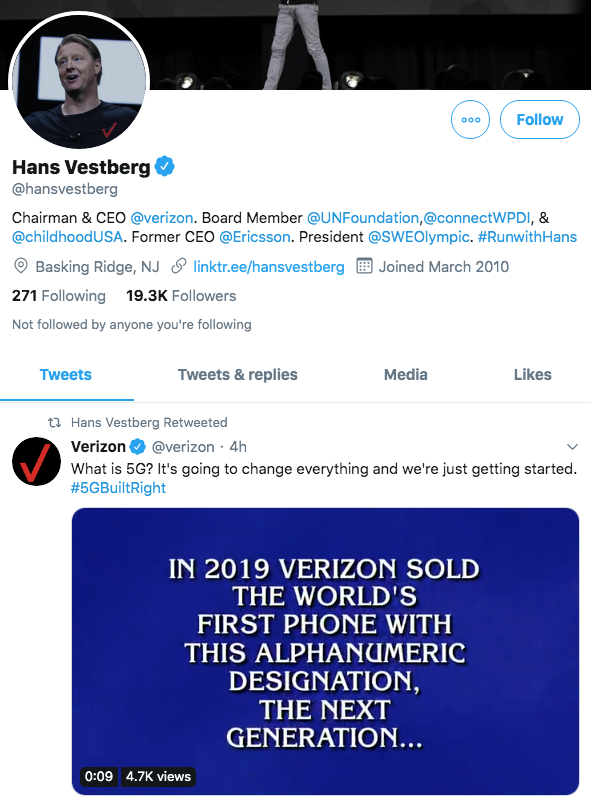 Hans Vestberg, Verizon on social media