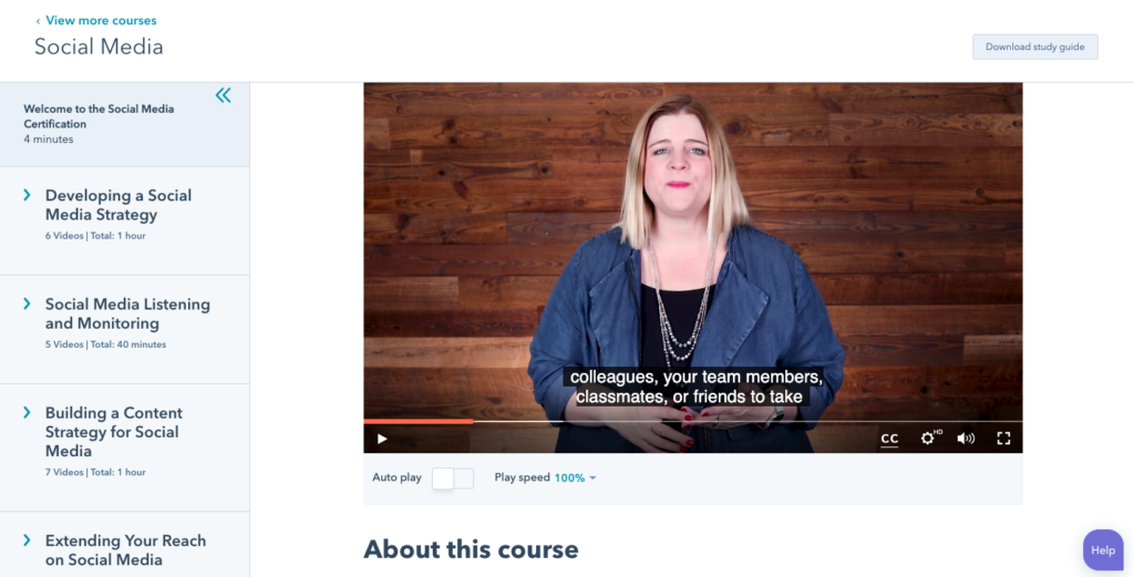 HubSpot social media course