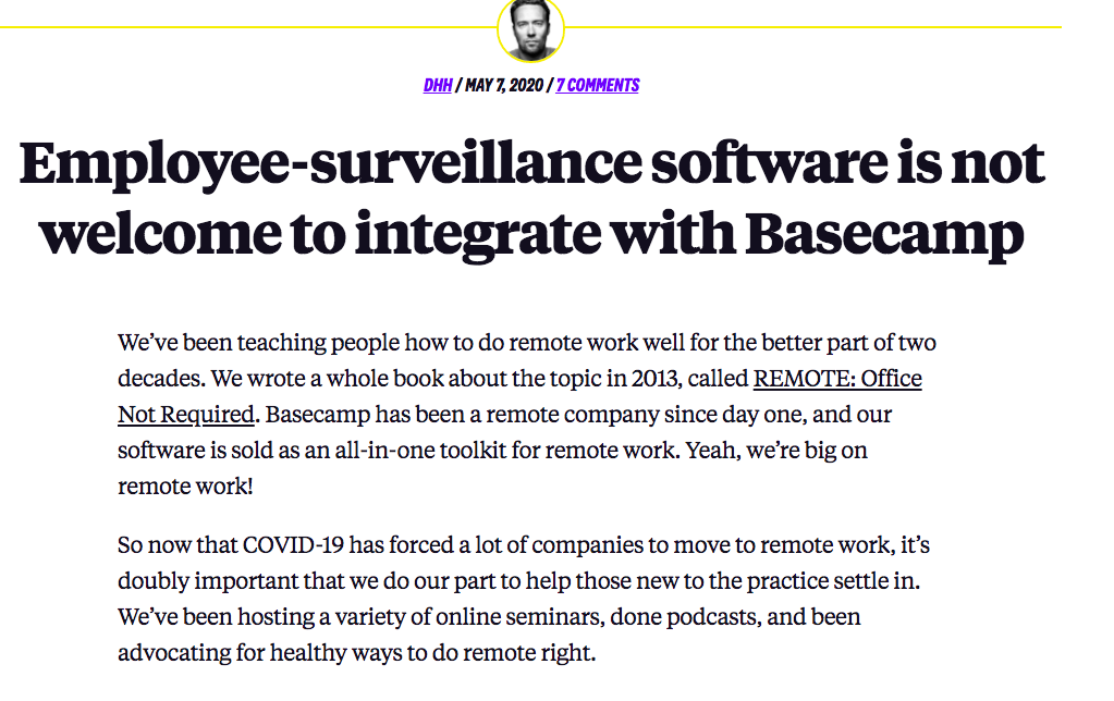 Basecamp blog on employee surveillance