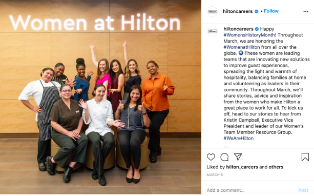 Hilton Instagram post on recruitment