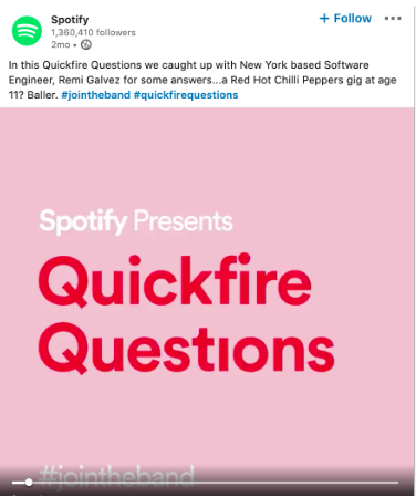 Spotify LinkedIn feature employee post