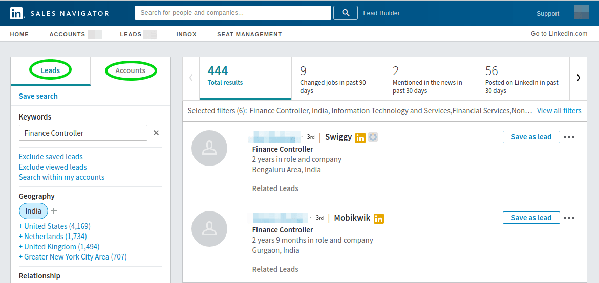 Linkedin Sales Navigator screenshot