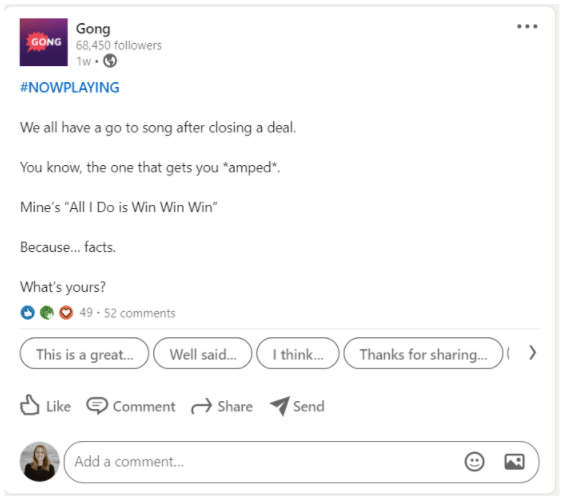 Gong social media post