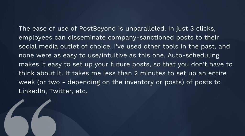 Second Testimonial from PostBeyond's G2 Reviews