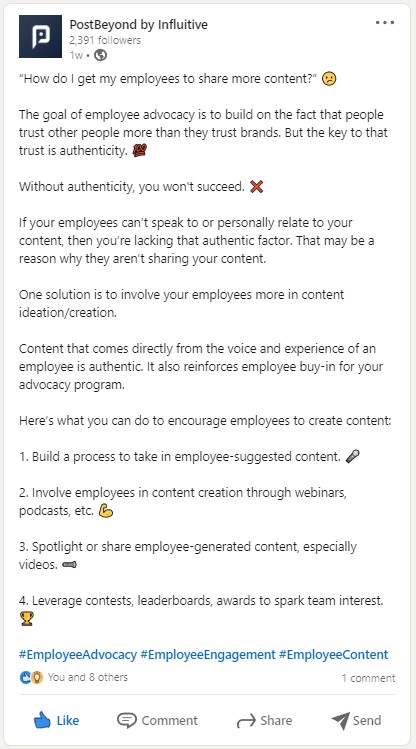 Post on how to get employees to share content